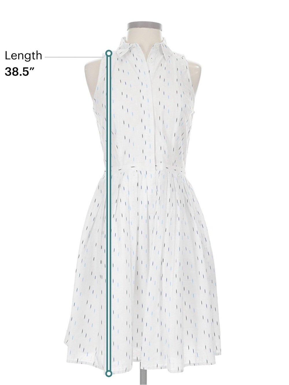 Ann Taylor White Sleeveless Shirtdress with Blue Geometric Print, knee length - Picture 3 of 4
